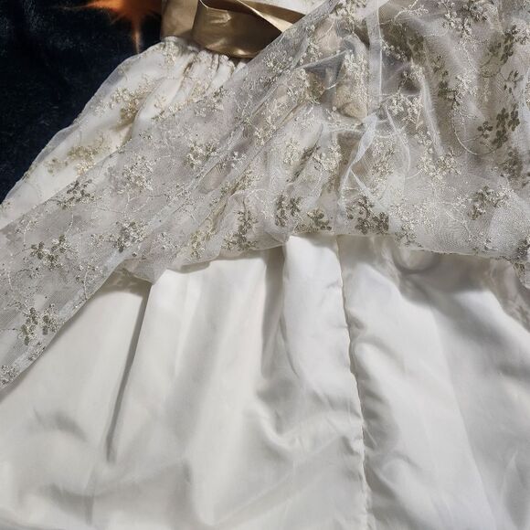 Laura Ashley London 5 White Gold Embroidered Shrtslv Bow Lined Girl'sFormalDress - Picture 9 of 9